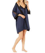 Linea Donatella Womens Sets To Go Satin Wrap Robe Color Navy Size Medium - £33.88 GBP
