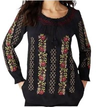 J.JILL $129 Embroidered Floral Boho Peasant Crepe Blouse Top Oversized B... - $38.61