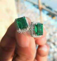 2.00 Ct Emerald Cut Green Emerald Women&#39;s Stud Earrings 14K White Gold F... - £70.76 GBP