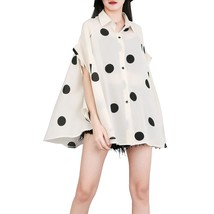 Women&#39;S Batwing Sleeve Polka Dot Printed Button Down Blouse Oversized Sh... - £43.02 GBP