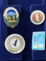 Vintage Set Of 4 Collectible Pins In Honour Of Sport And Military Activi... - £6.79 GBP