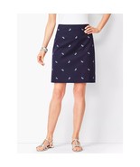 Talbots Women&#39;s 12 Blue Scooter Embroidered Navy Mini Skirt Canvas A-Lin... - $24.19