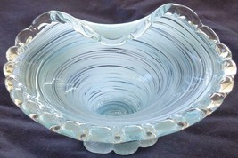Vintage Hand Crafted Stretch Glass Footed Bowl – Beautiful Pale Blue Swirl - £38.88 GBP