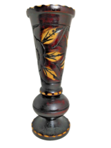 Wooden Hand Carved Crafted Vase Floral Brown Home Decor Farmhouse - 70&#39;s... - $7.94