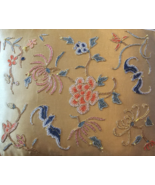 Vintage Gold Threaded Embroidered Floral Throw Pillow Blue Orange Peach ... - £31.54 GBP
