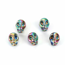 Glass Skull Beads Rainbow AB Halloween Findings Jewelry 10mm Gothic Skeleton 10 - $4.39