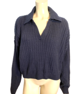 NWT Hollister Navy V Neck Collared Long Sleeve Cable Knit Sweater Size XL - €37,61 EUR