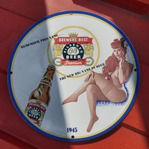 Vintage 1945 Brewer&#39;s Best Pilsner Premium Beer Porcelain Gas &amp; Oil Pump Sign - £99.90 GBP