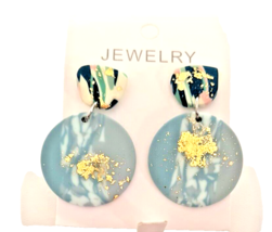 New Women&#39;s Dangle/Drop Earrings Multicolor Acrylic Gold Glitter 1&quot; Round x 1.5&quot; - £9.33 GBP