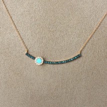 Women&#39;s Necklace 18k Rose Gold Natural White and Blue Diamonds, Round Turquoise - £512.48 GBP
