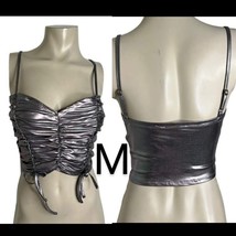 Charcoal Grey Silver Metallic Ruched Cami Top~Size M - £15.38 GBP