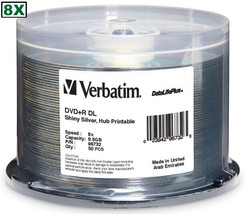 50-Pak Verbatim DataLifePlus 8.5GB 8X Shiny-Silver DL DVD+R&#39;s! Verbatim ... - $114.94