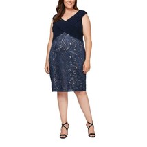 Alex Evenings Womens Plus 18W Navy Blue Lace Sheath Short Dress NWT CY81 - $107.79