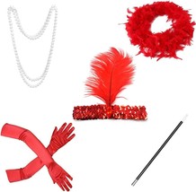 5 Pcs 1920s Accessories for Women Flapper Headband Feather Boa Necklace Gloves G - £24.95 GBP