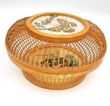 Vintage Asia Woven Bamboo Rattan Cricket Cage oriental 6&quot; Diam Trinket box - £22.44 GBP