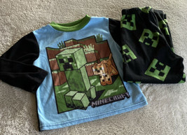 Minecraft Boys Blue Green Black Creeper Cheetah Fleece Long Sleeve Pajamas 6 - £8.61 GBP