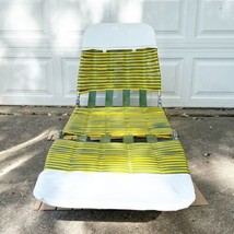 Pair of Vintage Aluminum Tri Folding Vinyl green yellow Lounge Chair Pool NOS - £241.84 GBP