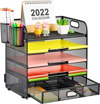 Lavatino 5 Tray Desk Organizer with Drawer, Mesh Paper Letter Tray Organizer - £32.06 GBP