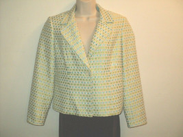 Talbots Petites Blazer Size 8 Tan with Aqua and Lime Green Woven Ribbon Accents - £11.33 GBP