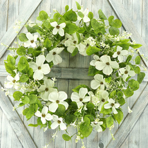 20 In Artificial Spring &amp; Summer Wreath White Dogwood Flower Eucalyptus Leaves  - £21.34 GBP+