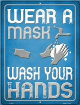 Wear A Mask Wash Your Hands Novelty Metal Sign 9&quot; x 12&quot; Wall Decor - DS - £18.92 GBP