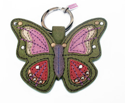 Coach Suede Butterfly Key Fob Keychain Purse Charm 1737 Stud Jewel Green... - $85.00