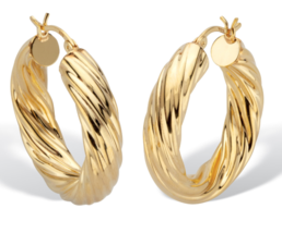 18K Gold Sterling Silver Twisted Hoop Earrings - £157.68 GBP