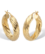 18K GOLD STERLING SILVER TWISTED HOOP EARRINGS - £156.44 GBP