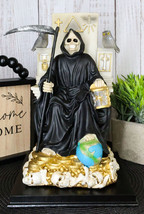 Black Santa Muerte Holding Scythe Seated On Throne Statue Our Lady Of Death - £44.37 GBP