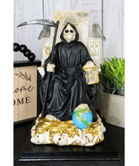 Black Santa Muerte Holding Scythe Seated On Throne Statue Our Lady Of Death - £44.04 GBP