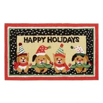 NEW Happy Holidays DOG &amp; CAT Hooked RUG 18&quot; X 30&quot; Hats Scarf Christmas Holiday - £36.98 GBP