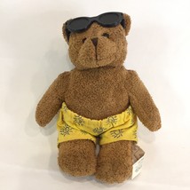 Avon Plush Stuffed Animal Bear with Sunglasses Yellow Beach Shorts Sun Design - $9.89