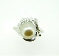 14k White Gold Grey Tahitian Pearl and Diamond Ring (#J5040) - £580.70 GBP