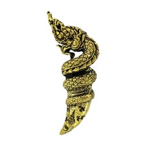 Gold Fang Phaya Naga Brass Thai Amulet Talisman Wealth Protect Lucky Charm - £13.57 GBP