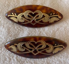 ⭕⭕VTG, 2 x Hair Clips, Barrettes, 1980s Retro, Brown &amp; Gold, 9cm Long, A... - $9.90