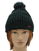 Nike Black Beanie Hat Silver Sparkle Pom Pom Winter Soft Knit OSFM 7-16 - $14.48