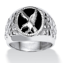 PalmBeach Jewelry Men&#39;s Onyx Eagle Nugget Ring in .925 Sterling Silver - £80.17 GBP