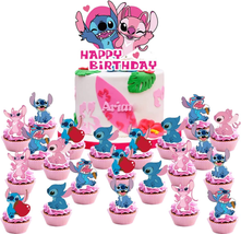 25Pc Pink Lilo and Stitch Cake Toppers, Girl Lilo and Stitch Birthday Party  - £11.43 GBP