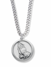 Round Sterling Silver Praying Hands With Serenity Prayer Necklace And Chain - £78.65 GBP