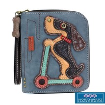 WIENER DOG ON SCOOTER ZIP AROUND WALLET WRISTLET INDIGO BLUE - £27.87 GBP