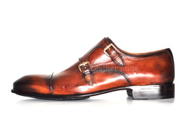 Double Monk Dress Shoes Patina Handmade Leather Genuine Leather Custom Shoes - $229.99+