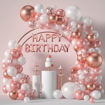 Rose Gold Balloons Garland Arch Kit- 5+12+18 Inch Rose Gold White Confetti Birth - £22.69 GBP