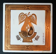 Vintage Mid Century Modern Georges Briard Golden Pear Trivet/Metal Tile 6x6 - $8.00