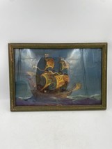 Vintage Canvas Painting Wooden Ship Nautical Wooden Frame Water Damage READ - £20.64 GBP