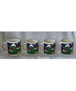 Vintage Mid Century Holiday Christmas Scene Mug Set Of 4 Colorful Cups J... - £19.91 GBP