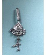 Thin Silvertone Medallion w Tiny Jingle Bells Key Chain Hook – 4 and 5/8... - £8.87 GBP