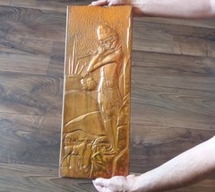 Vintage Embossed Copper Wall Decoration a Boy Playing the Flute Keeping ... - $139.00