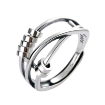 Anxiety Ring Stress Fidget Ring S925 Sterling Silver Plated Bead Adjustable - £3.25 GBP