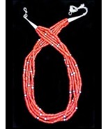 Native Zuni Indian Deep Red Coral 5 Strand Sterling Silver Heishi Beads ... - £709.33 GBP
