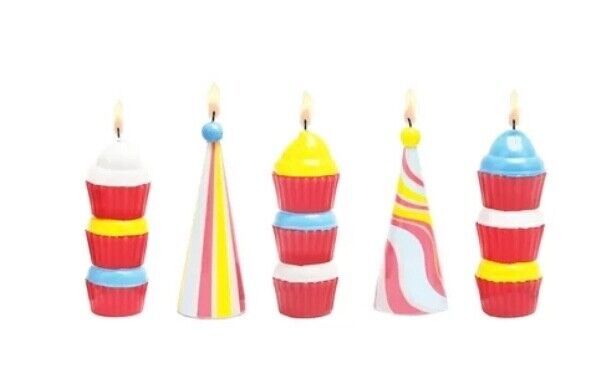 Primary image for Packed Party Birthday Wishes Party Hat & Cupcake Shaped Candles 4", Pack of 5